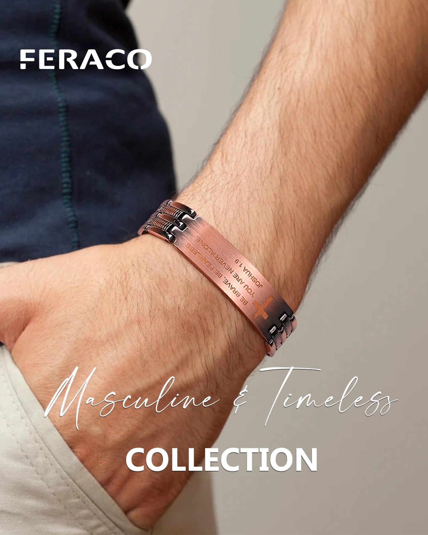 Feraco Copper Bracelet for Men,Magnetic Therapy Cooper Cross Bracelets with Magnets, Men's Christian Jewelry for Anniversary Father's Day