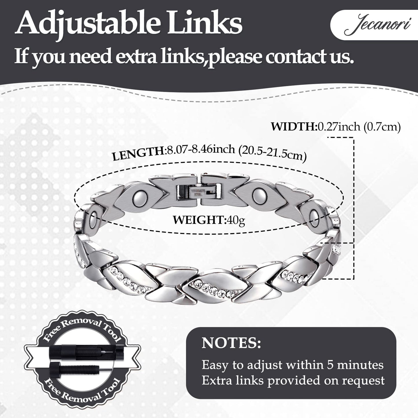 Jecanori Pure Copper Bracelets for Women,Ultra Magnetic Bracelets for Women with 3500 Gauss Magnets,Crystal Valentine's Day Jewelry Gift, Sizing Tool