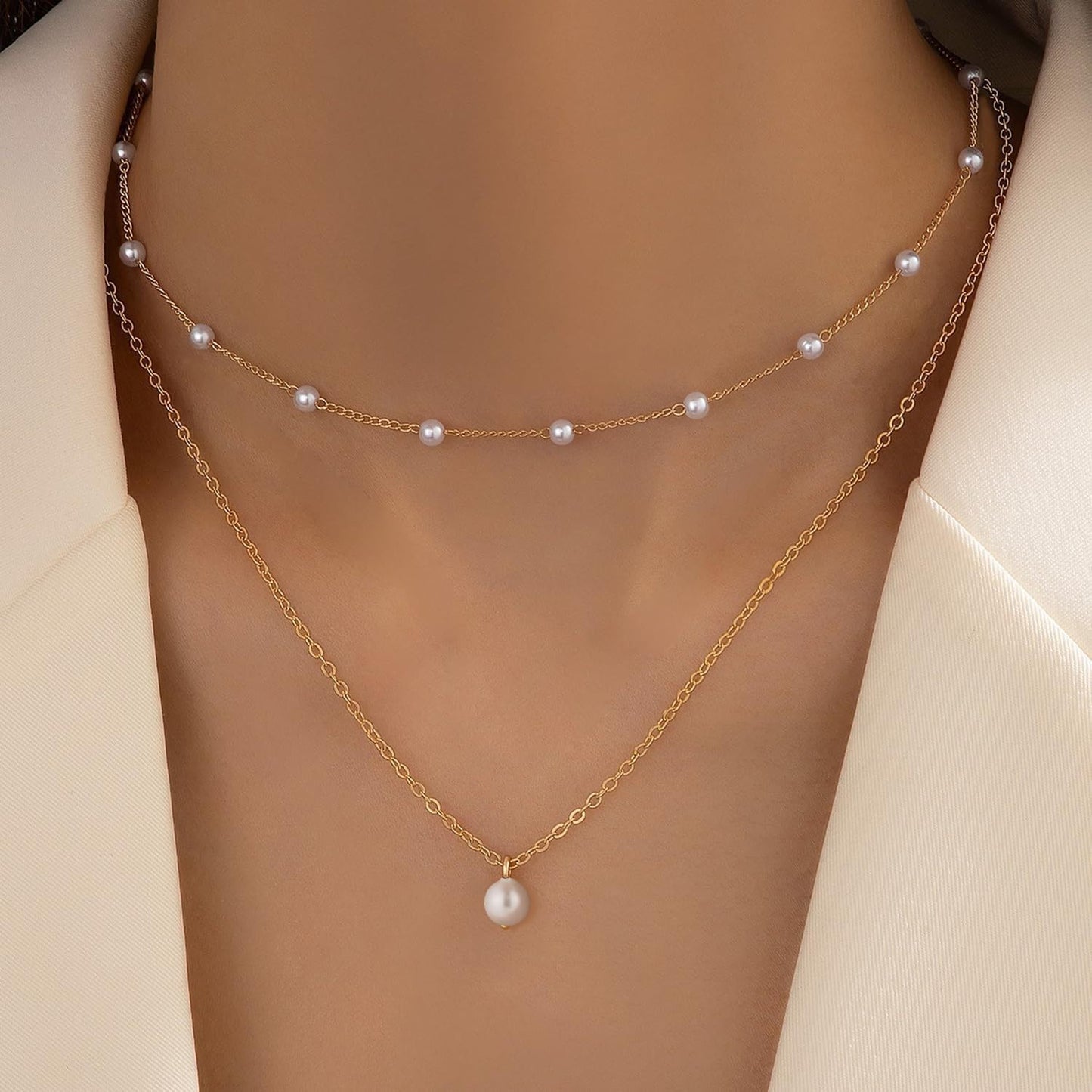 JELLYSEE Gold Necklaces for Women - 14K Gold Plated Layering Necklaces Trendy Circle Paperclip Chain Pendant Choker Necklace, Simple Diamond Cross Bow Jewelry Set Gifts for Women