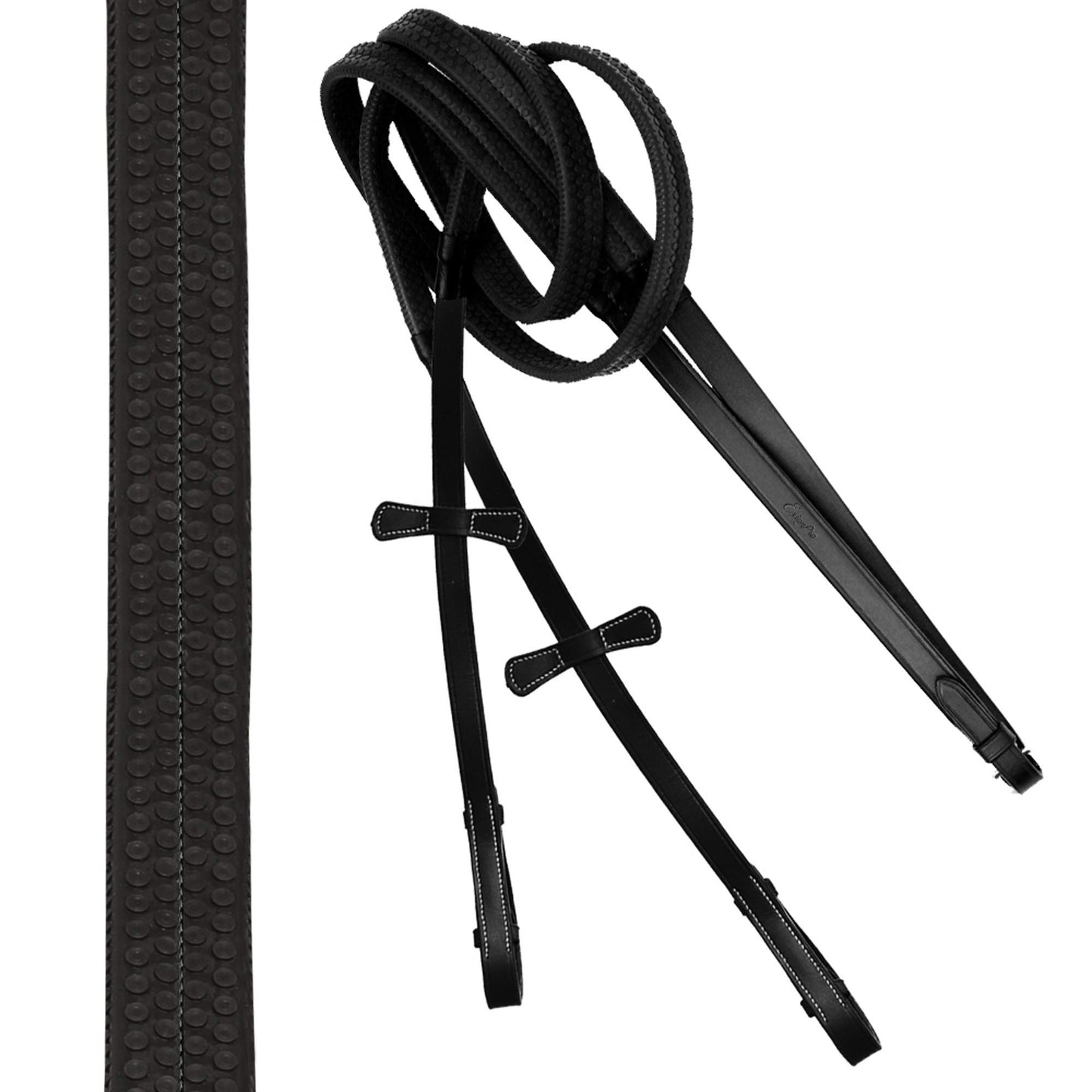 Exion English Jumping Hunter Bridle with Removable Flash Noseband, Rubber Reins & Brass Buckle | Soft Padded Raised Snaffle Browband & Noseband | Anti-Pressure Headpiece | Leather Horse Bridle