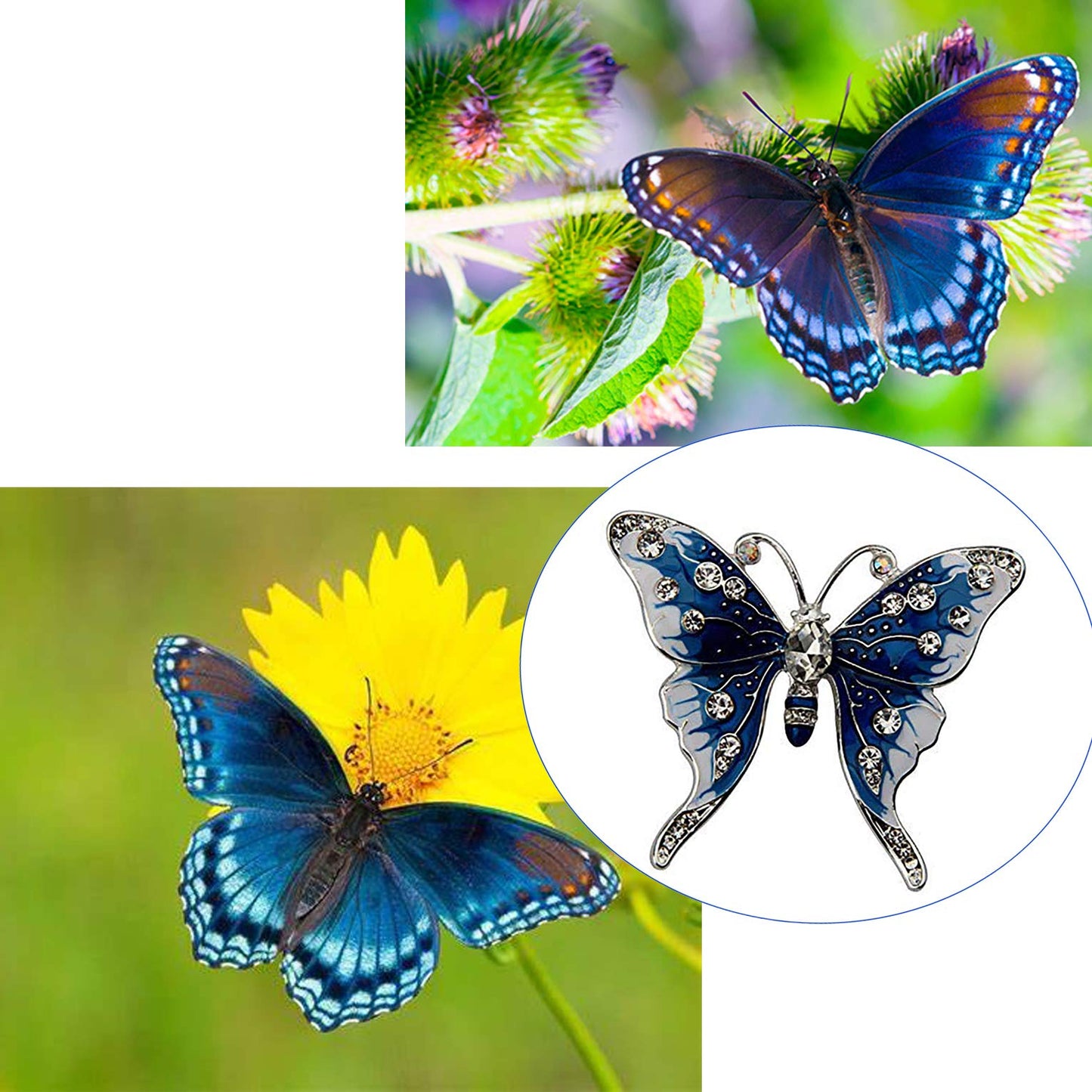FEELMEM Crystal Rhinestone Butterfly Brooch Pin Blue Color Butterfly Brooches for For Women Wedding/Banquet/Birthday Party (BTF)