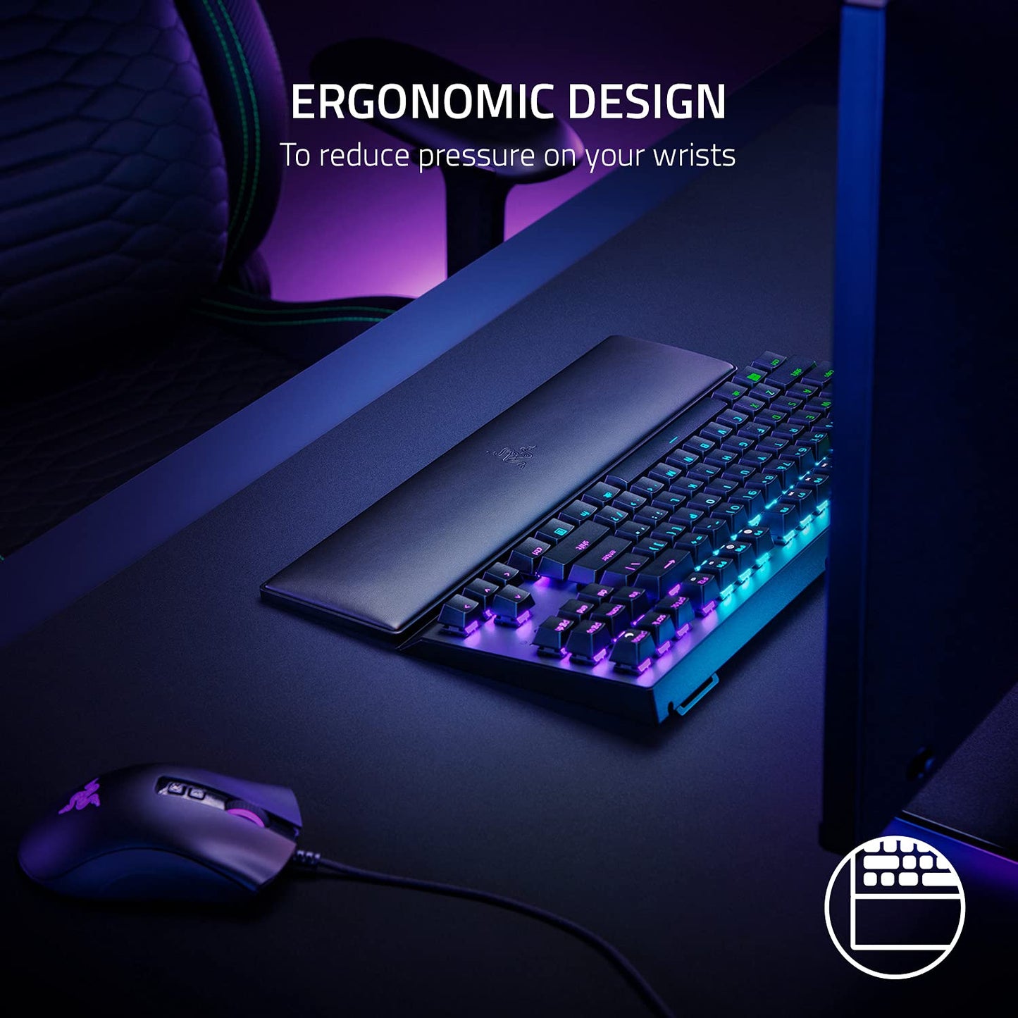 Razer Ergonomic Wrist Rest for Tenkeyless Keyboards: Plush Leatherette Memory Foam Cushion - Anti-Slip Rubber Feet