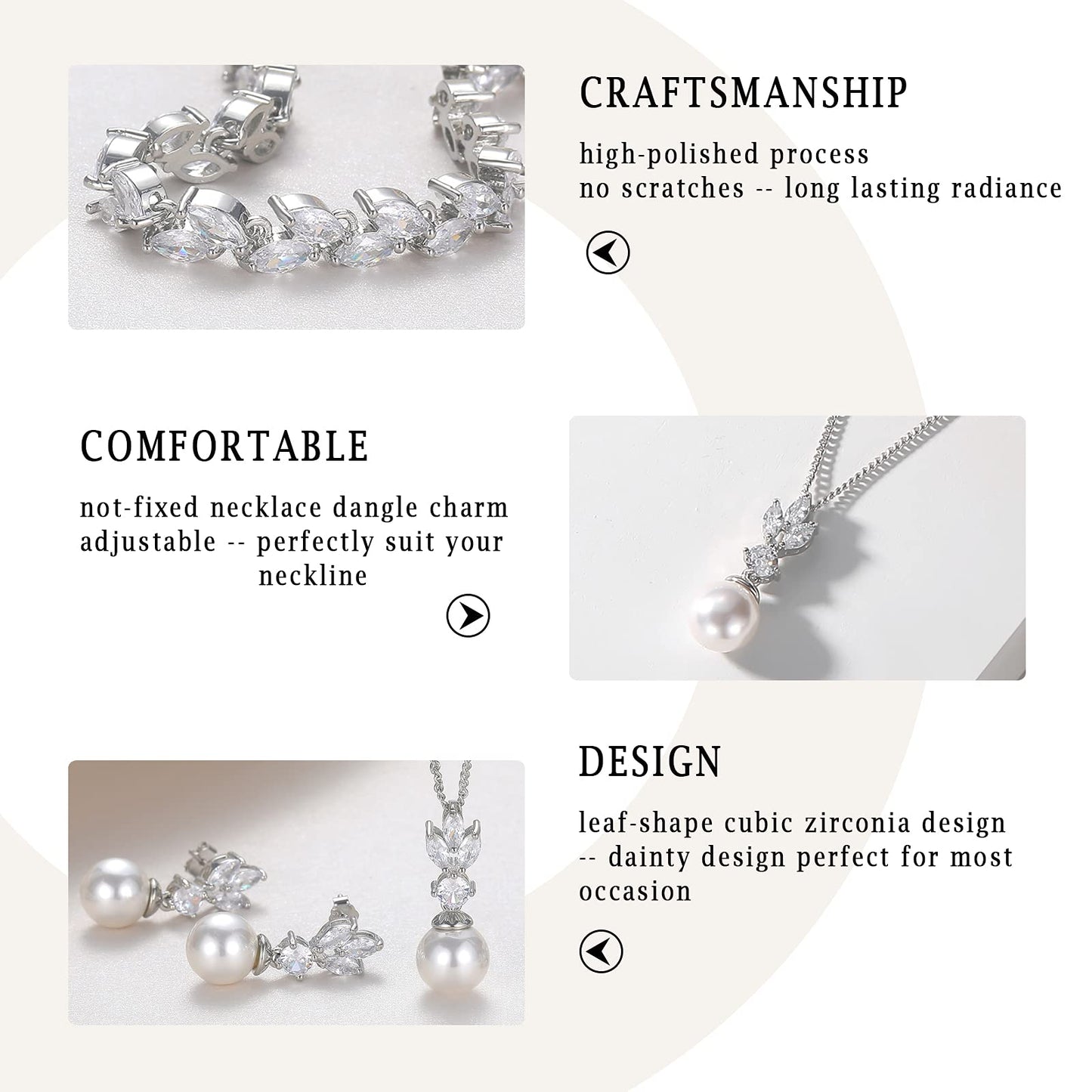 IDASANY Wedding Jewelry for Bride Bridesmaid, Pearl Dangle Earrings and Pendant Necklace Set Bridal Jewelry for Promise Wedding Party, Pack of 2