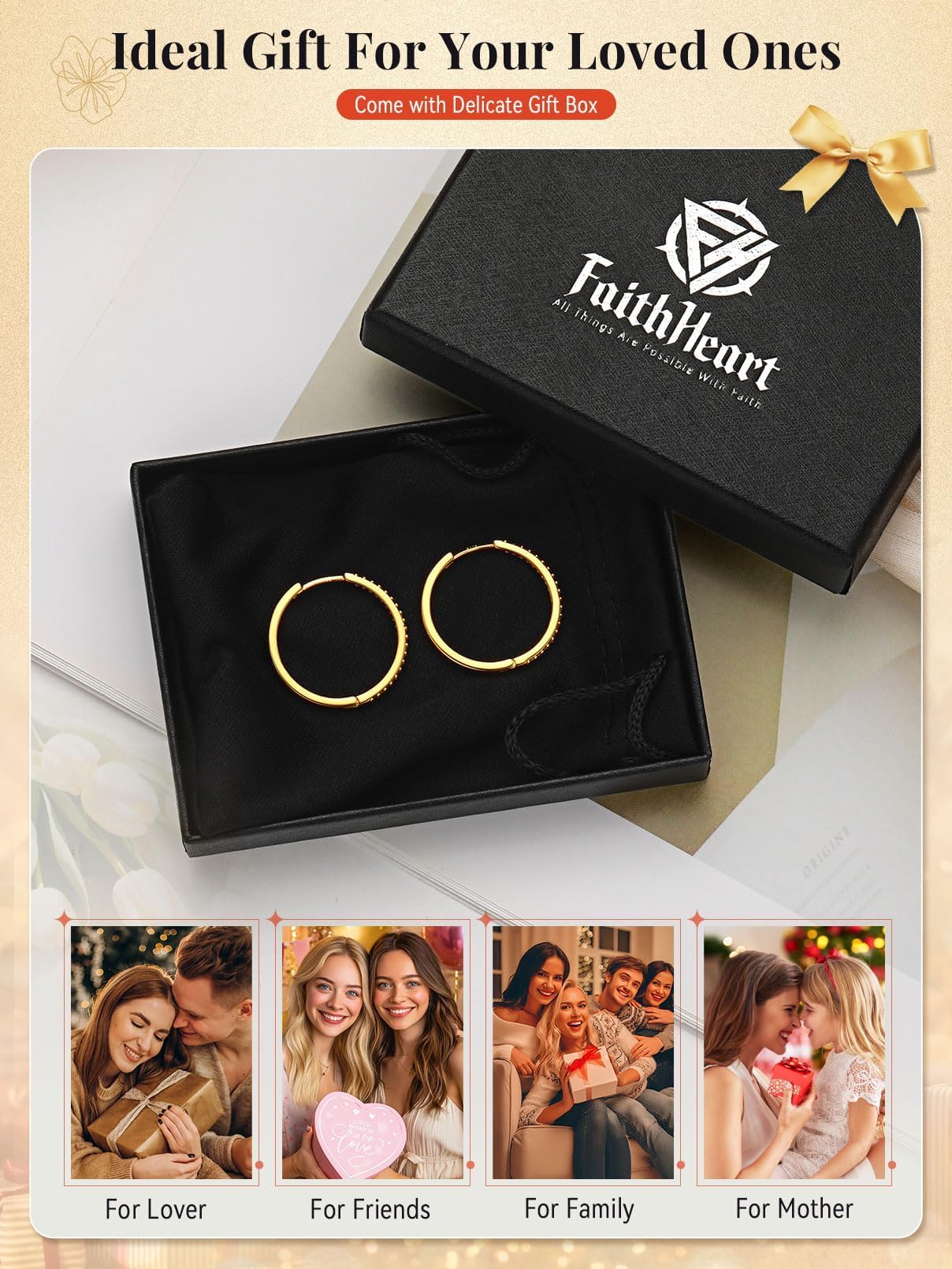 FaithHeart Cubic Zirconia Hoop Earrings for Women, Silver Hypoallergenic Huggie Hoop Earrings, Small Cartilage Earrings for Women 16mm, Send Gift Box
