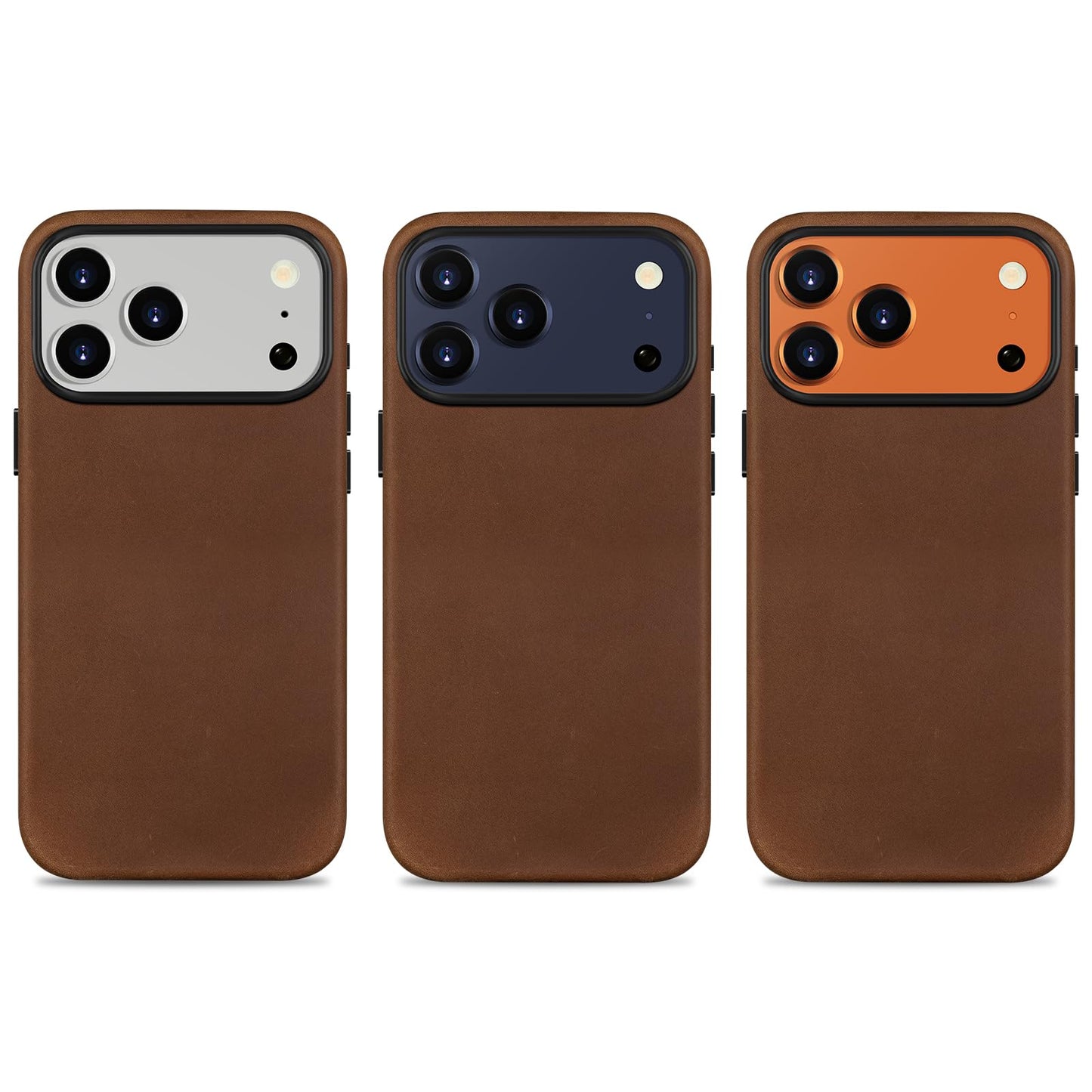 Belemay Handcrafted Crazy Horse Leather Case for iPhone 17 Pro, Compatible with MagSafe, Vintage Aesthetic, Two-Tone Effect, Unique Patina, Camera Control Button, Metal Buttons (6.3"), Vintage Brown
