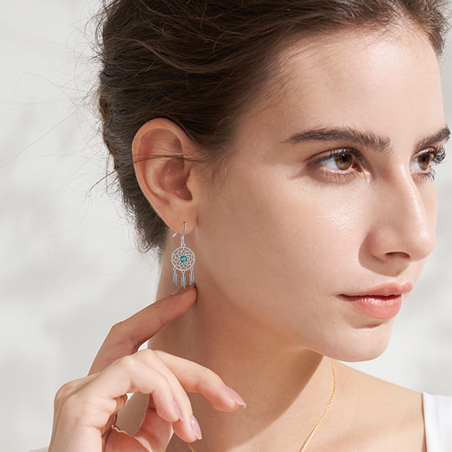 KoyeKei Dream Catcher Earrings 925 Sterling Silver Turquoise Dreamcatcher Feather Dangle Drop Earrings Western Boho Jewelry Country Christmas Gifts for Women