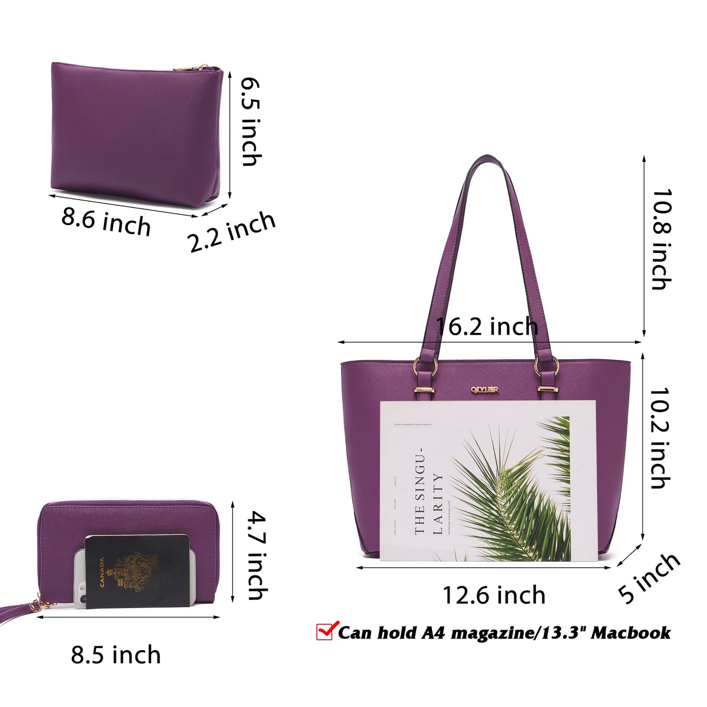 Purses And Wallets Set For Women Tote Satchel Handbags Shoulder Bag Top Handle Totes Purse With Matching Wallet Purple