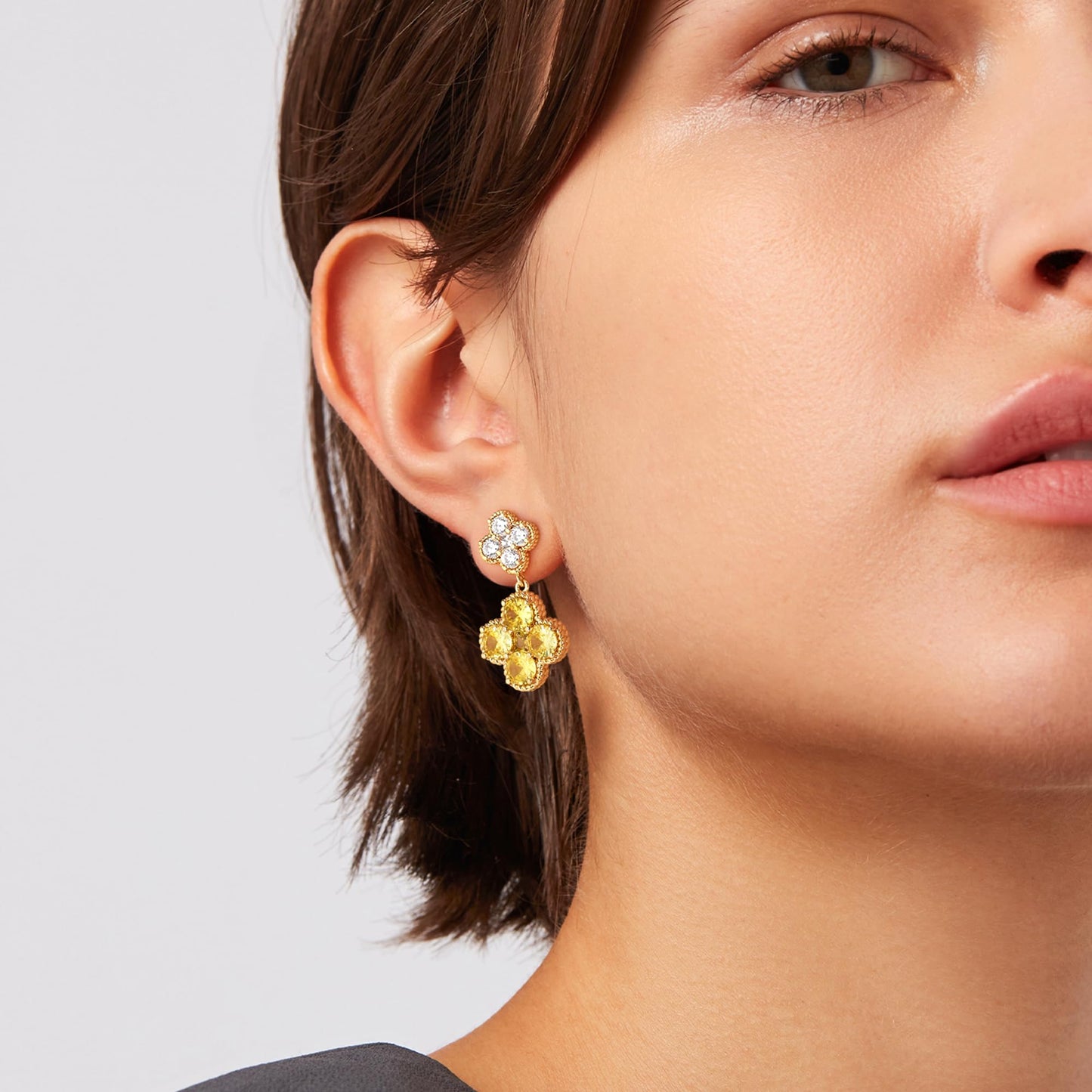 MTMY Dangle Earrings for Women 14K Gold Plated Four Leaf Clover Dangling Drop Birthstone Stud Earrings Trendy Flower Birthstone Jewelry Birthday Gifts(November)