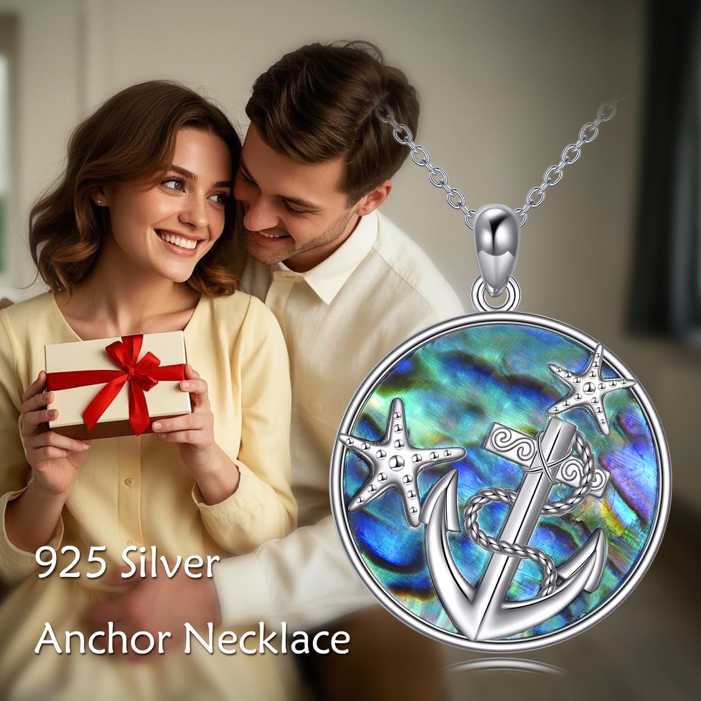 CRMAD Ocean Beach Necklace for Women Sterling Silver Starfish Wave Ocean Jewelry Gifts (anchor)