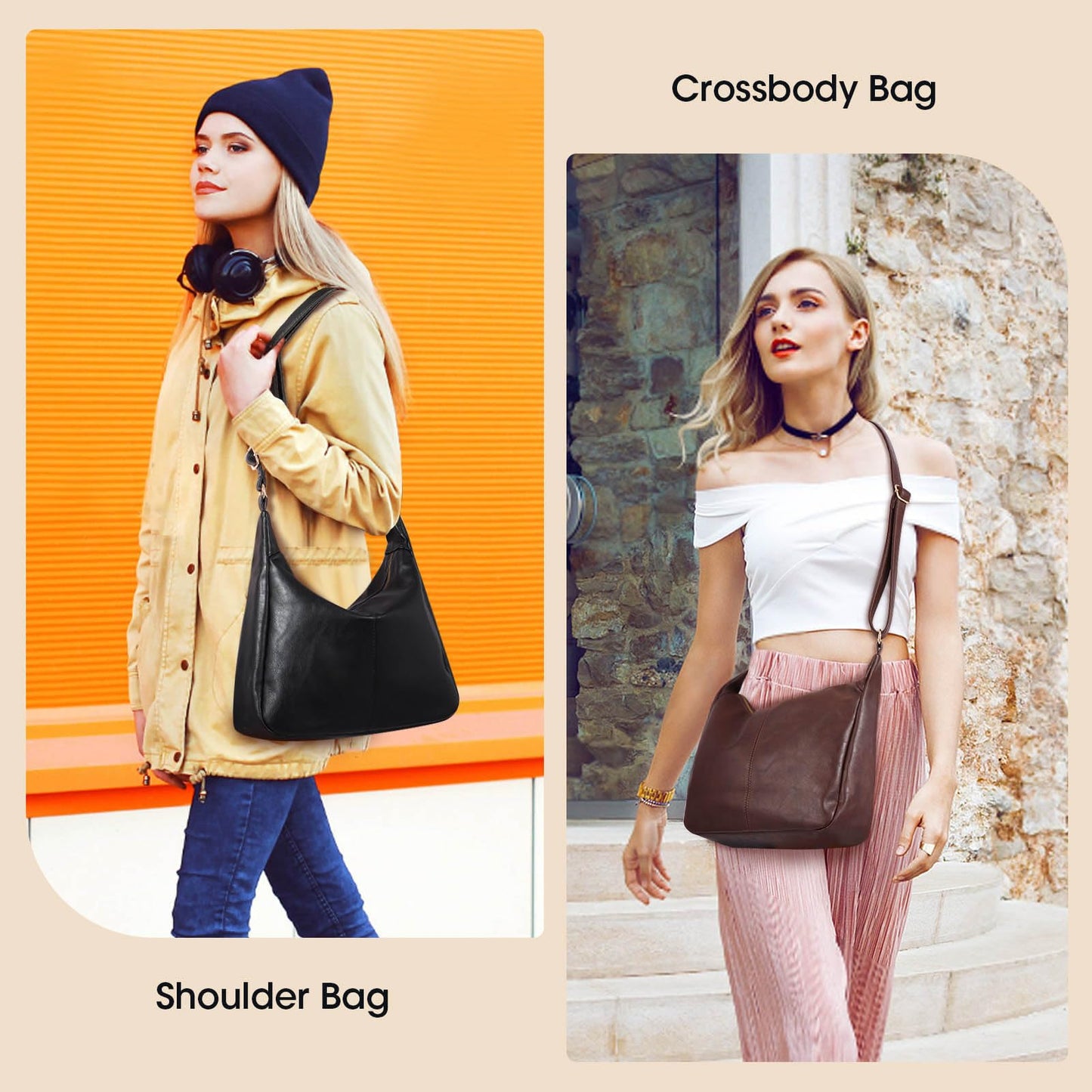 Hobo Bags for Women, Soft Leather Women Crossbody bag, Stylish Slouchy Shoulder Bag Purses for Women