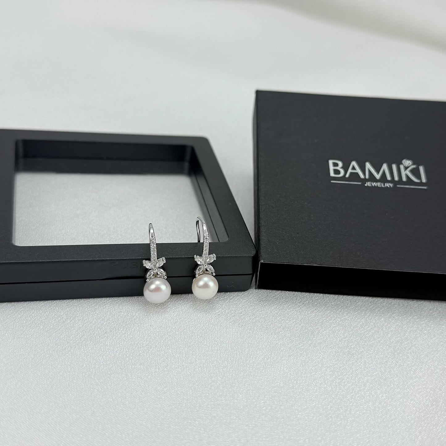 BAMIKI Pearl Drop Earrings for Women - 925 Sterling Silver 18k Gold Plated Hypoallergenic White Freshwater Cultured Pearls Ear Hook Earrings with Cubic Zirconia Jewelry Gifts for Mother Wife