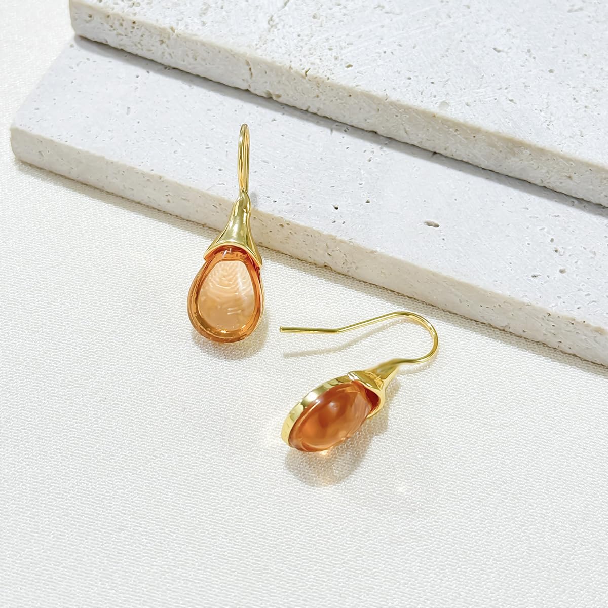 JIMARIN Lightweight Vintage Sparkly Crystal Rhinestone Teardrop Dangle Drop Earrings Bohemian14K Gold Geometry Hook Earring for Women (Gold Orange)