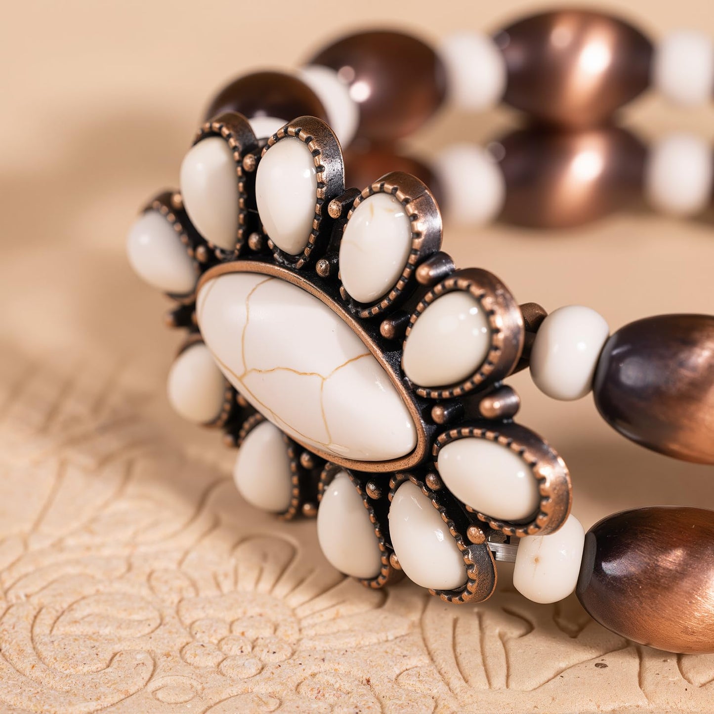 Montana West Rustic Couture's Jewelry Western Navajo Beaded Turquoise Cuff Bangle Bracelets Bohemian Vintage Elastic Bracelet for Women Cowgirl RCW-WH06WT
