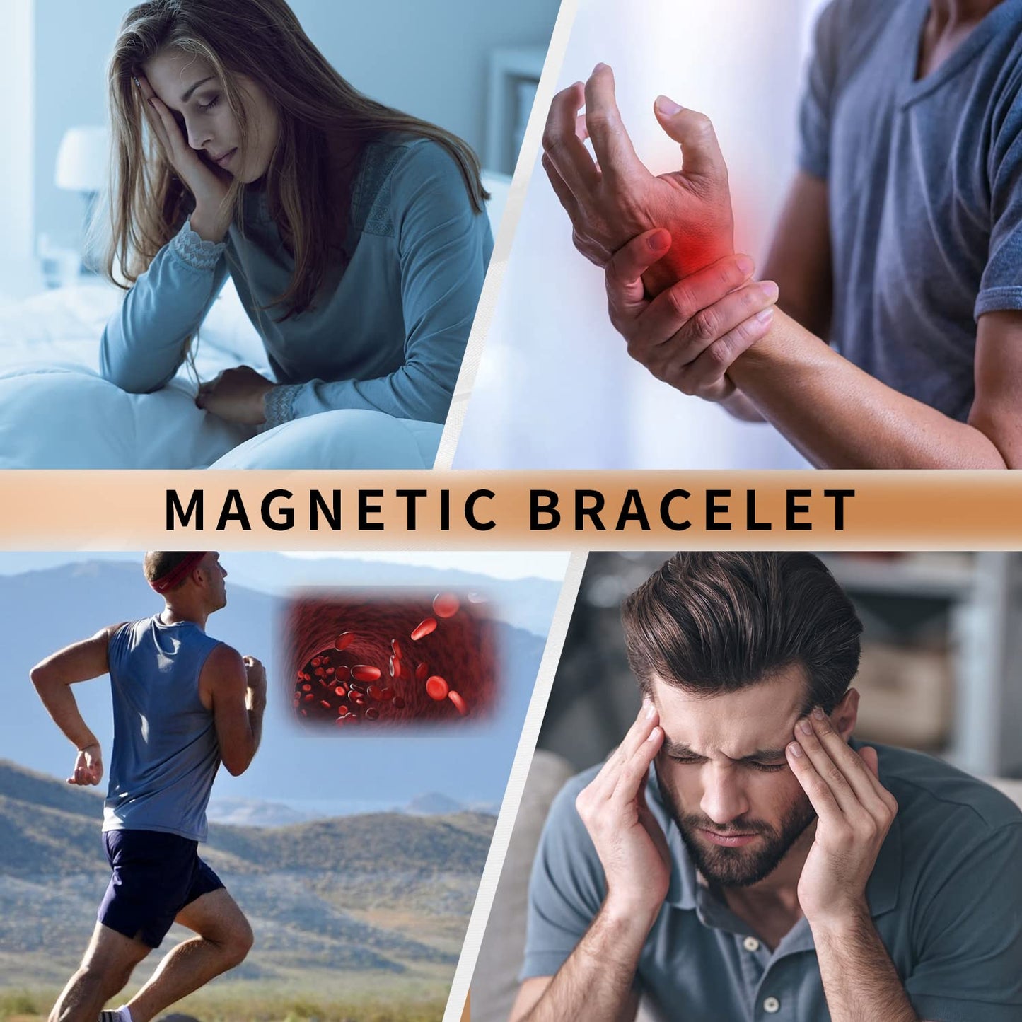 BioMag Magnetic Bracelets for Women Heart-shaped Titanium Steel Bracelet with 10pcs 3500 Gauss Magnets Jewelry Gift with Sizing Tool (Black)
