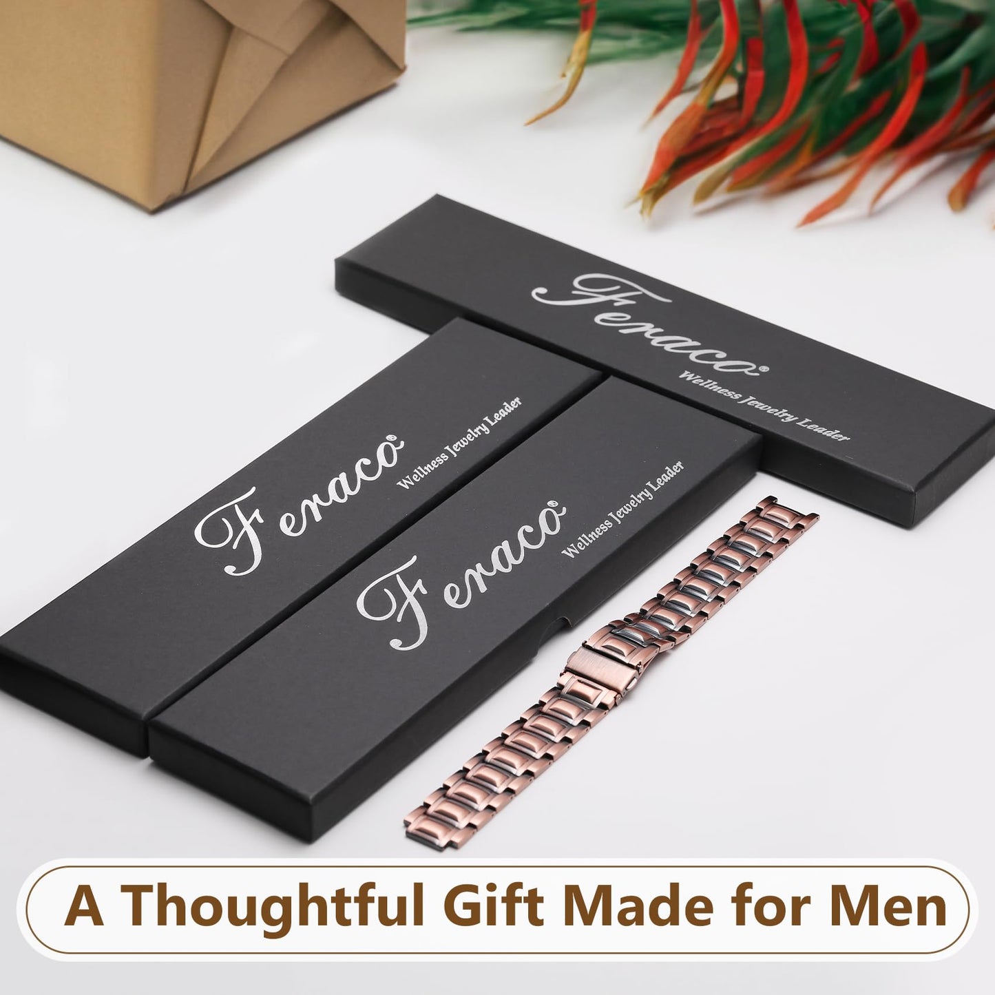 Feraco 3X Upgrade Copper Bracelets for Men,99.99% Pure Cooper Magnetic Bracelet with 3 Row Powerful 3500 Gauss Magnets,Jewelry Copper Gifts for Men