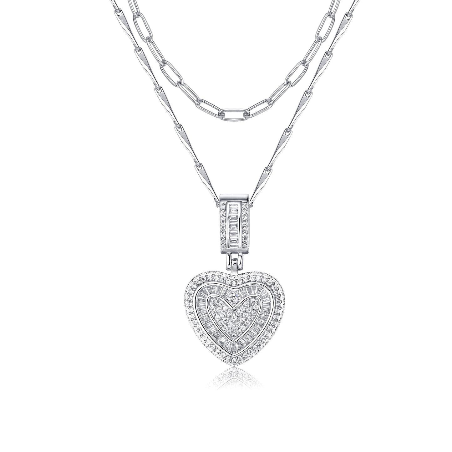 MEIITRUE Heart Necklaces for Women Trendy 14k White Gold Plated Dainty Layered Necklace Set Cubic Zirconia Love Pendant Choker Thin Paperclip Chain Stackable Jewelry Gift