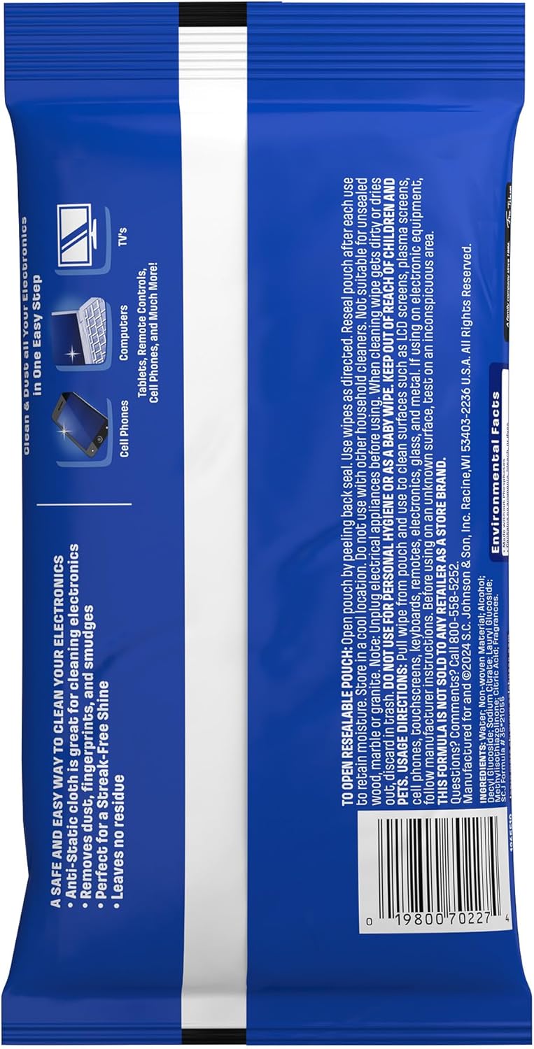25 Count Windex Electronic Cleaning Wipes, Pre-Moistened Screen Wipes for TVs, Phones, and Other Electronics