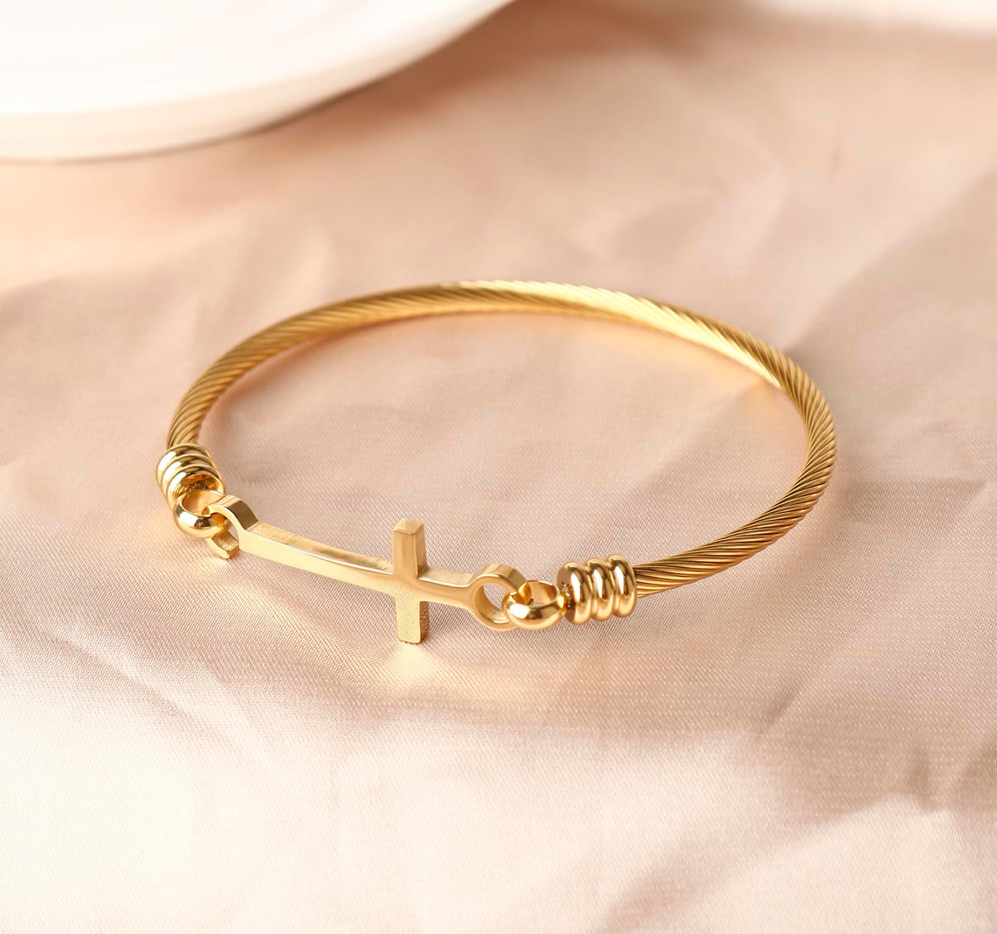 DS Religious Gift for Her Christian Cross Bracelet Bible Verse God is Within Her She Will Not Fall Inspirational Bracelets For Women Stainless Steel Jewelry Gift To Daughter Best Friend (Cross bracelet-Gold 10)