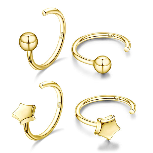 Half Hoop Earrings 18K Gold Plated 925 Sterling Silver Ball Huggie Hoop Earrings Star Hugger earrings for women