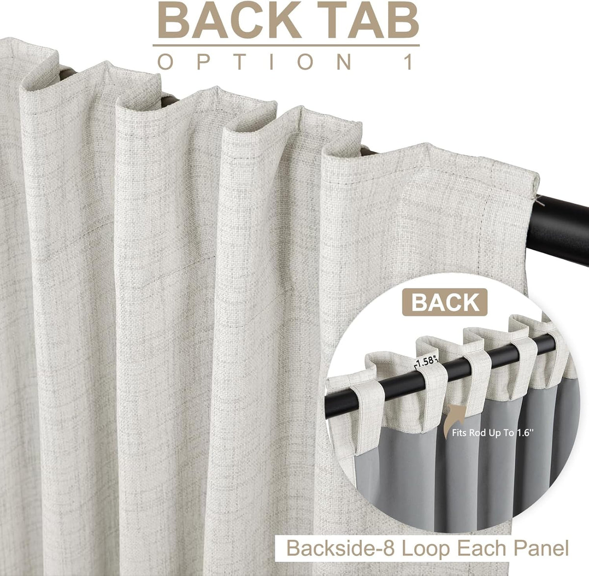 Skiennix 100% Blackout Linen Curtains - Thermal Insulated Drapes for Bedroom | 50" W x 90" L, Beige