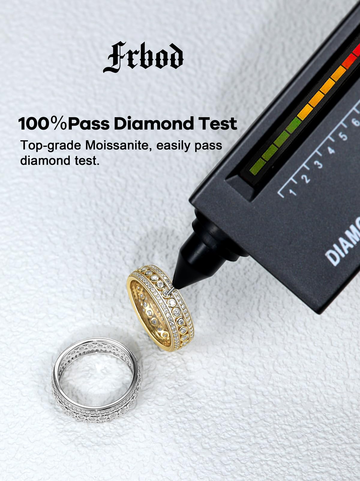 Frbod Women's Moissanite Eternity Rings Chunky 3 Row Diamond Rings Gold Plated Mens Wedding Ring Size 10