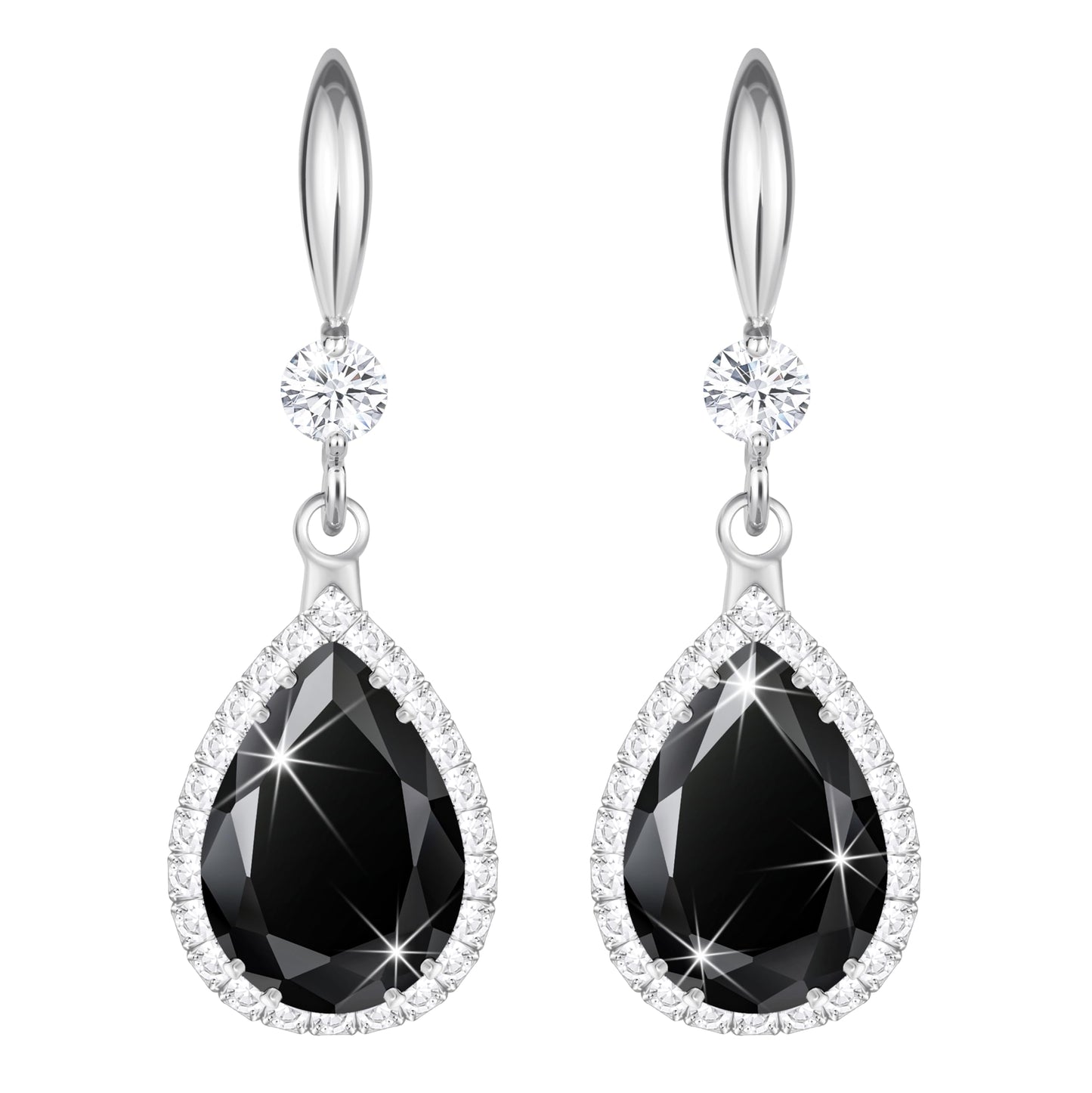 Linawe Silver Earrings for Women Trendy, Black Dangle Imitation Diamond Drop Earrings, Chandelier Rhinestone Cubic Zirconia Crystal Teardrop Earrings, Birthstone Black Jewelry
