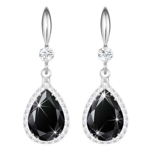 Linawe Silver Earrings for Women Trendy, Black Dangle Imitation Diamond Drop Earrings, Chandelier Rhinestone Cubic Zirconia Crystal Teardrop Earrings, Birthstone Black Jewelry