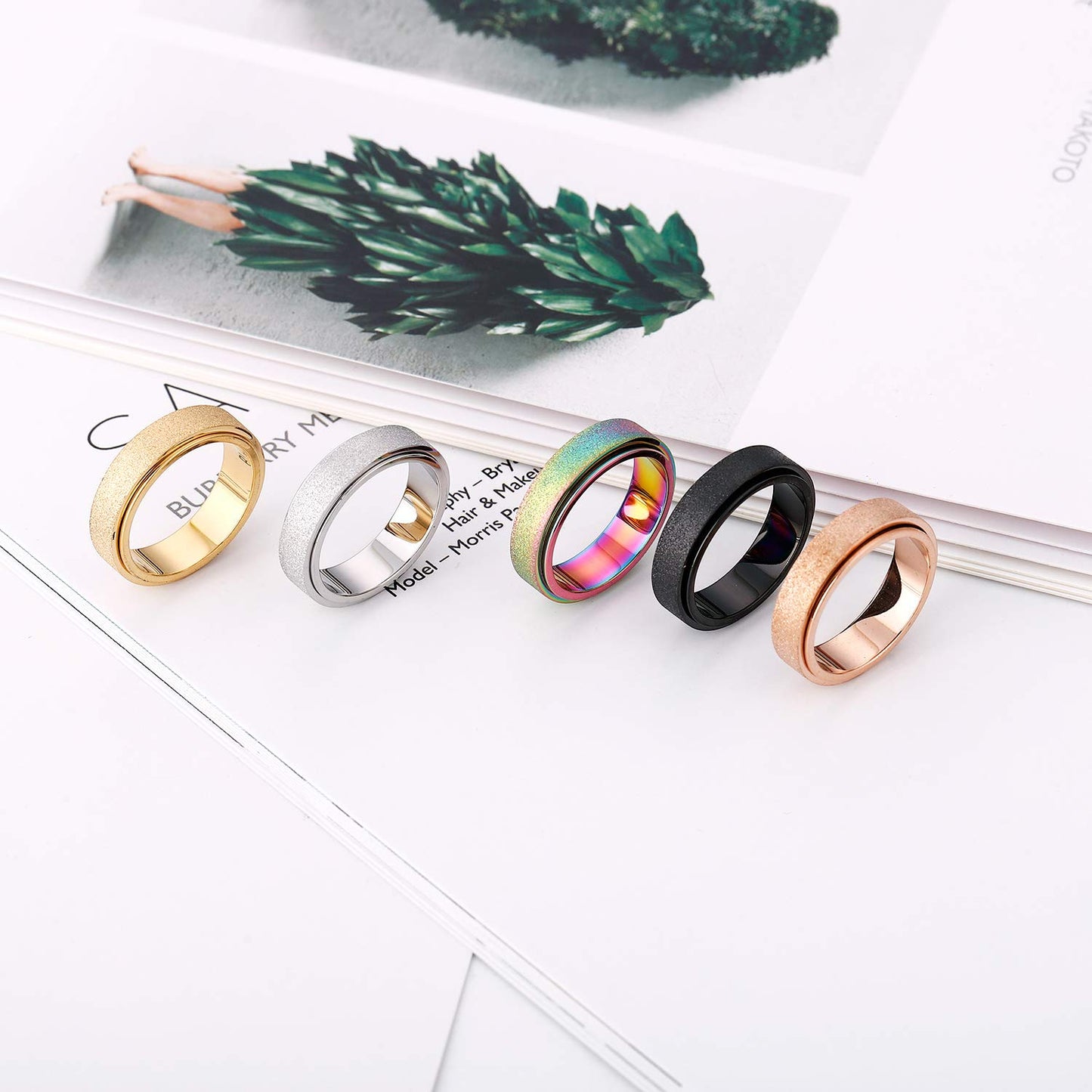 Anxiety Ring for Women Fidget Spinner Ring Fidget Toys Adults Titanium Stainless Steel Thumb Ring 6mm Wide Black Size 8