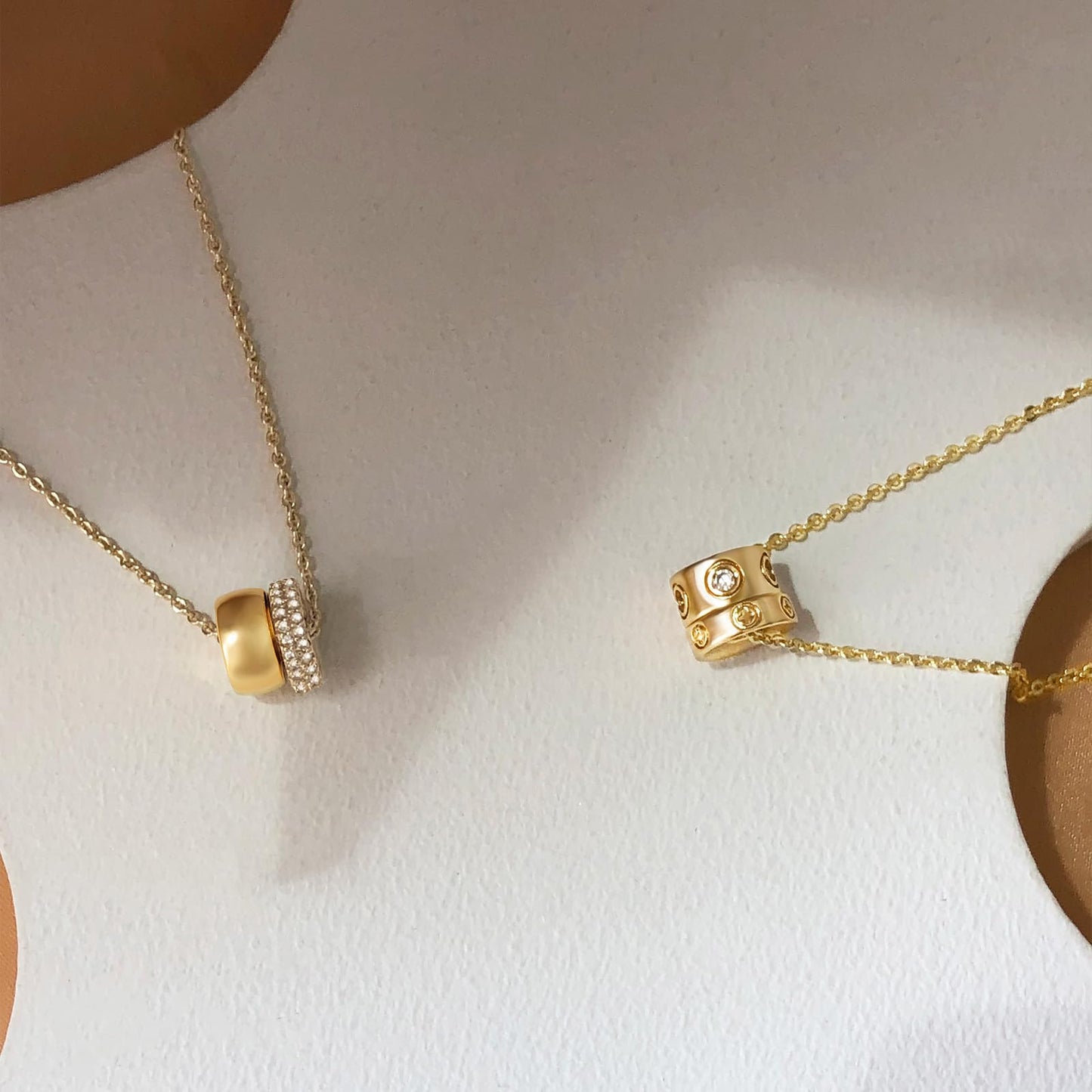 OGD Gold Necklace for Women 14K Gold Plated Trendy CZ Charms Dainty Circle Rondelle Pendant Choker Necklace for Women Two-Toned Cubic Zirconia collar Necklace Hypoallergenic Delicate Jewelry