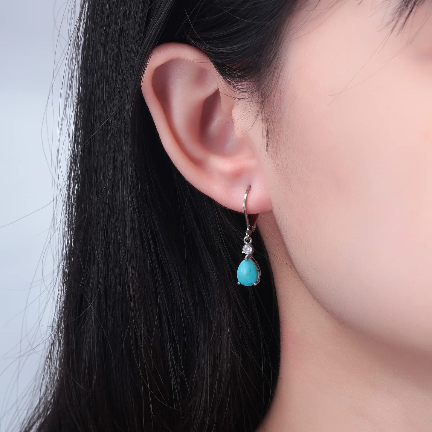 CiNily Teardrop Leverback Dangle Earrings for Women Hypoallergenic 14K Gold Plated Turquoise Drop Earrings Fashion Crystal Earrings for Jewelry