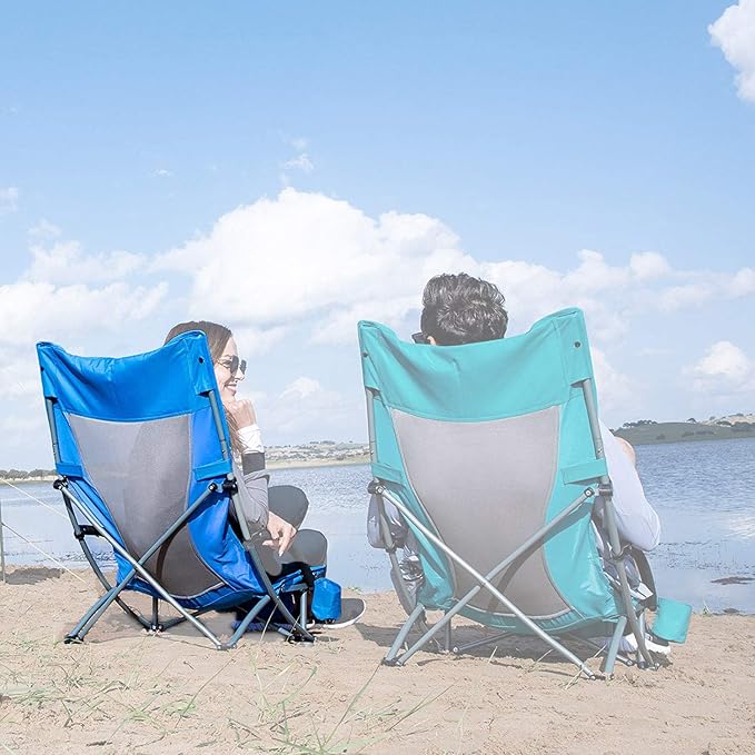 KingCamp Low Beach Chairs, Portable Folding Chair for Adults Extra Wide Ergonomic High Back Seat 300lbs Heavy Duty Lightweight Oversized Gear with Carry Bag for Outdoor Lawn Camping Picnic