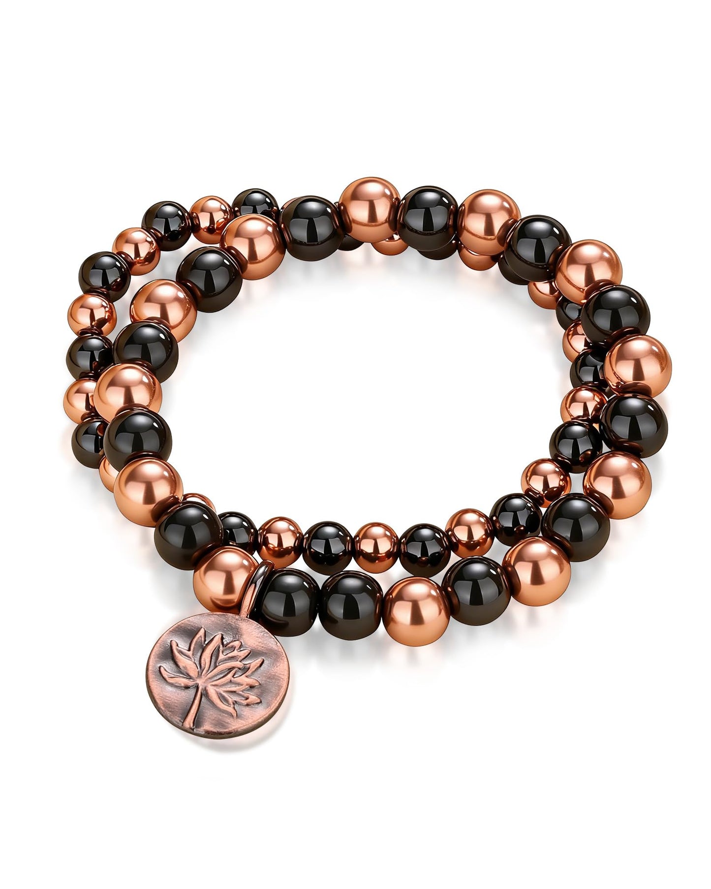 MagEnergy 2Pcs Copper Bracelet for Women & Men, 3800 Gauss Magnetic Bracelet, Lotus Copper Hematite Jewelry Gifts, Stretch Hematite Bead Braclets Pulseras Para Mujer