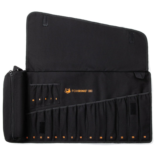 Foxrino Wrench Roll, Wrench Roll Up Pouch, 19-Pocket Heavy Duty Canvas Wrench Organizer Bag for Metric Combination Wrenches, Portable Tool Roll Bag, Gifts for Men for Fathers Day(Black, 19+1 Metric)