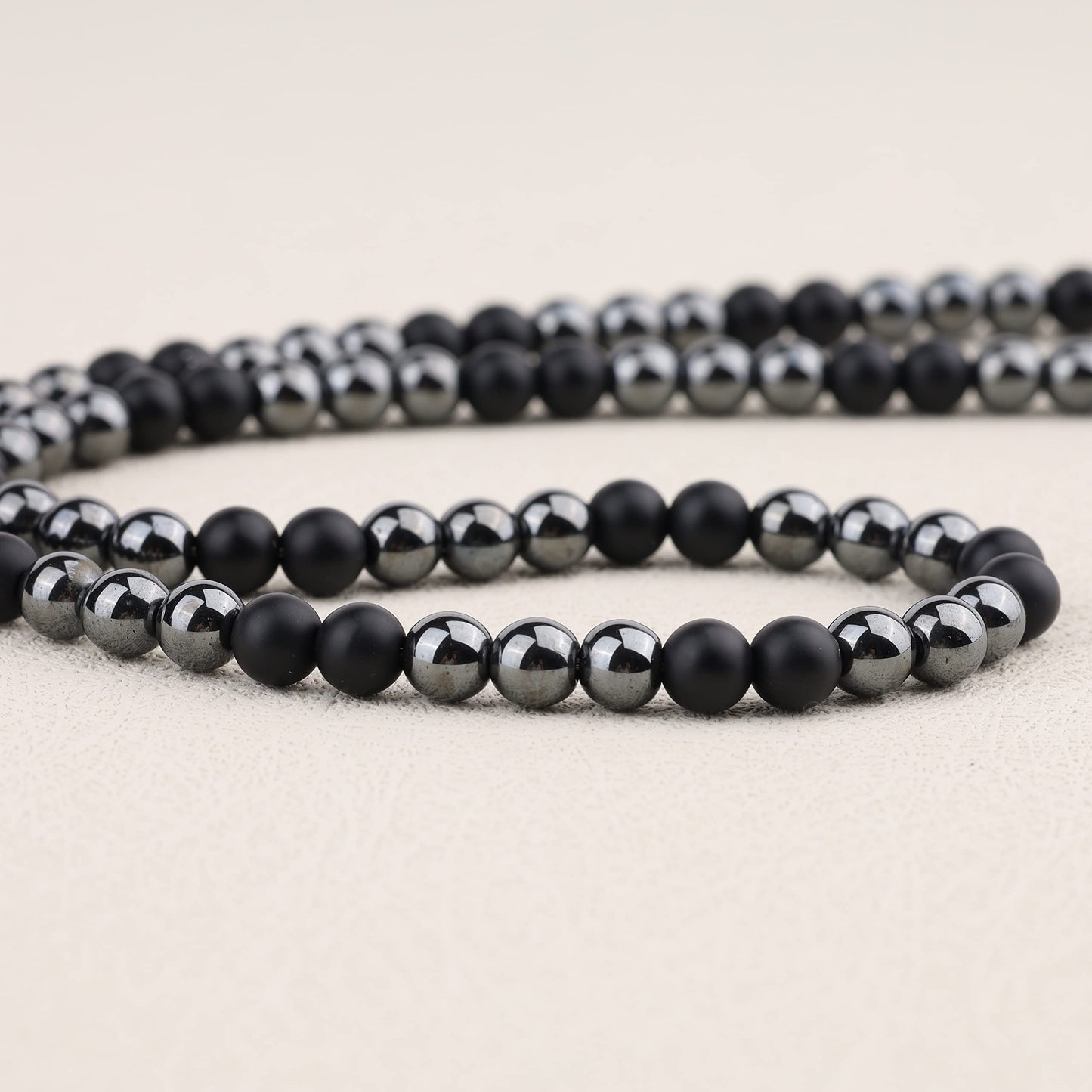 GAVU Hematite Matte Onyx Beaded Crystal Necklace for Men 20"
