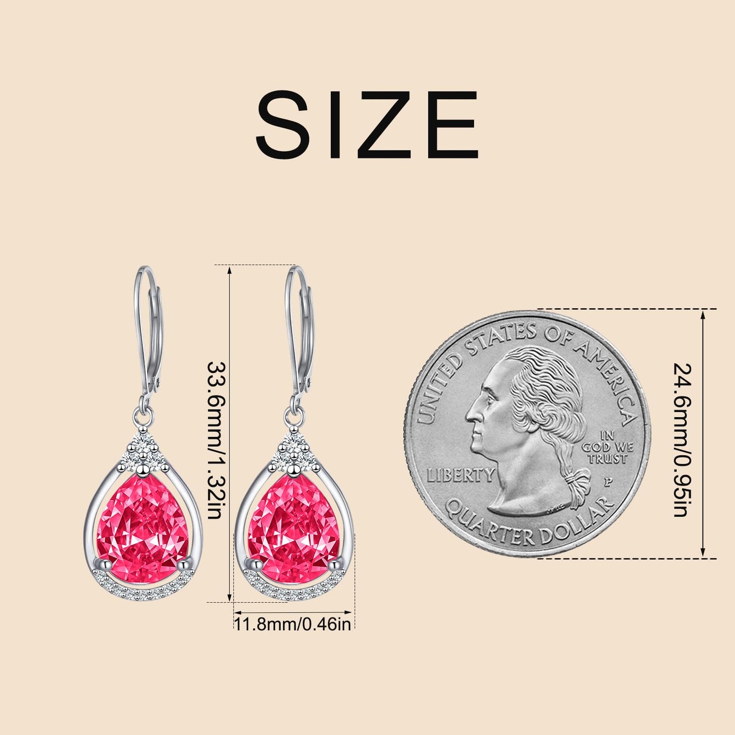 Hot Pink Earrings Sterling Silver July Birthstone Earrings AAAAA Cubic Zirconia Teardrop Dangles Jewelry Christmas Gifts for Women