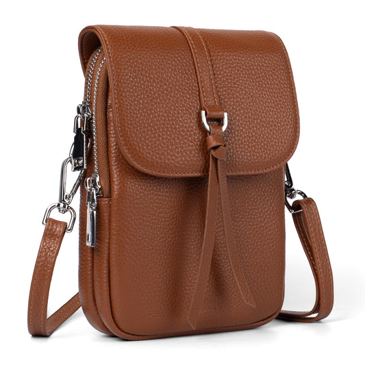 befen Genuine Leather Crossbody Bags for Women, Small Leather Shoulder Purse for Women with RFID Blocking Card Slots, Trendy Brown Cell Phone Wallet Purses for Travel and Daily Use, Cognac Brown