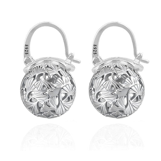 OwMell Elegant 925 Sterling Silver Pearl Drop Earrings Dangle Stud Silver Plated Earrings for Women Large Size 12mm - Hollowed Ginkgo Silver