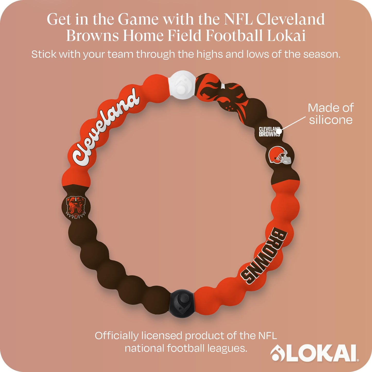 Lokai NFL Football Collection Silicone Beaded Bracelet, Cleveland Browns Home Field (Medium) - Beaded Bracelet for Women & Men, Silicone Jewelry Bracelet Slides-On for Comfortable Fit