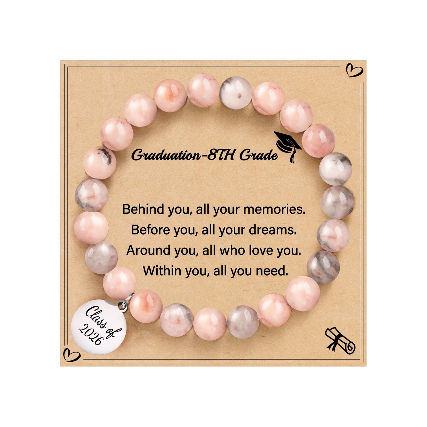 Sistble 8th Grade Graduation Gifts for Teen Girls Jasper Beaded Bracelets Inspirational Gifts for Women Friends Graduation Bracelet Class of 2026 Decorations Gift Teens Jewelry
