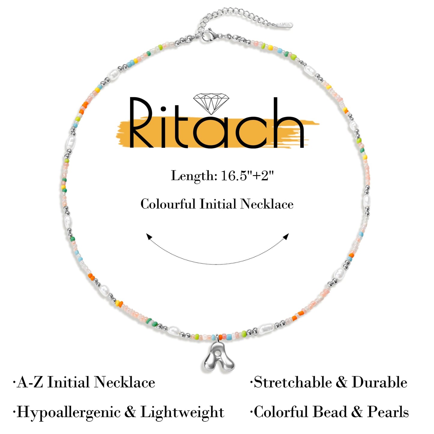 Ritach Initial Necklaces for Women Jewelry - Beaded Necklace Colorful Initial Necklaces for Women Letter S Necklaces Silver Necklace for Girls Gifts Summer Beach Jewelry