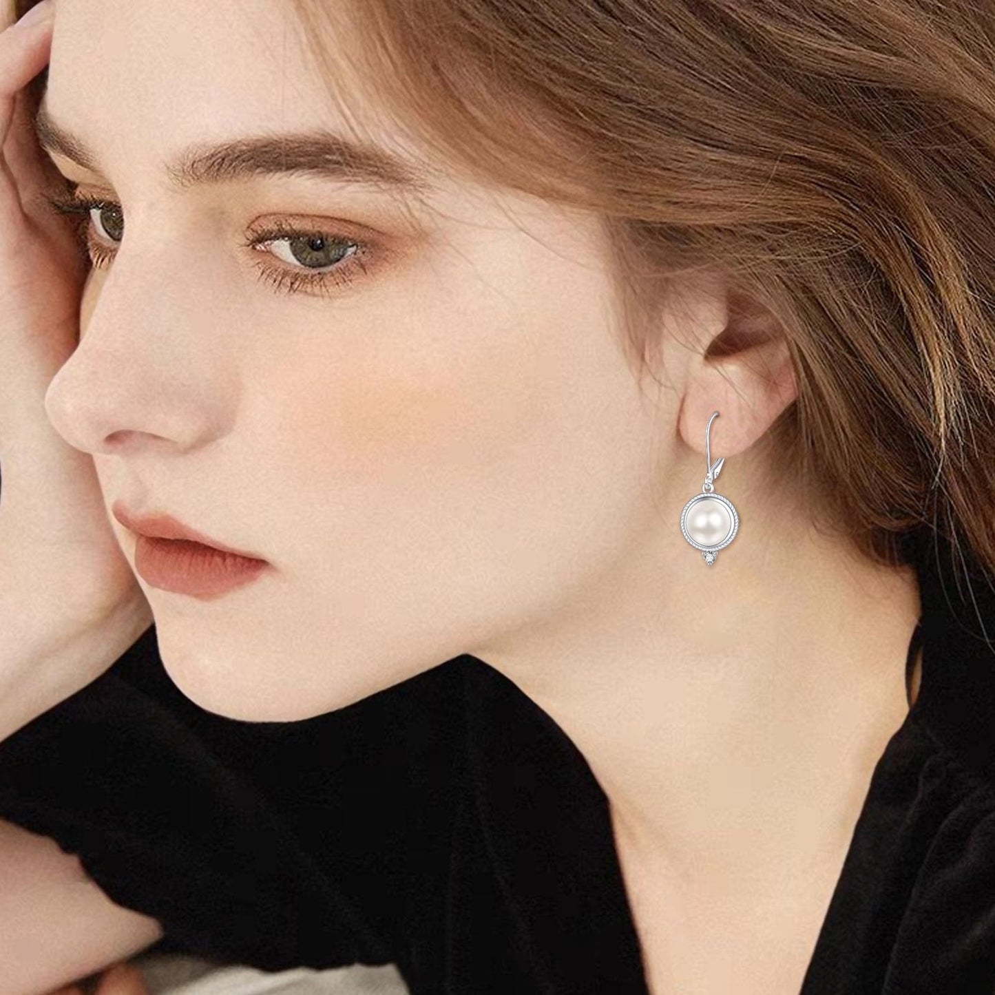 POPLYKE 925 Sterling Silver Pearl Leverback Earrings for Women Fresh Water Pearl Dangle Earrings Pearl Jewelry Gifts Birthday Hypoallergenic