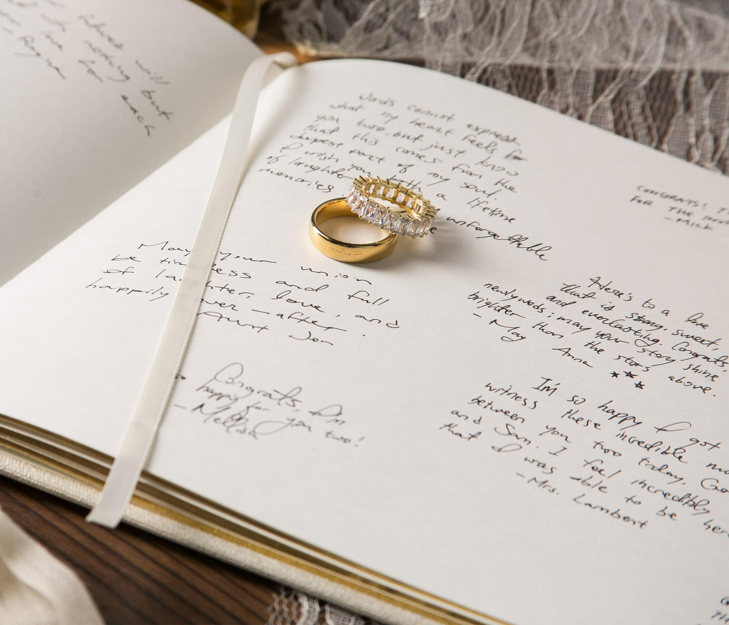 Luxury Blank Guest Book – Large 11.5x8.5” Cream Linen Hardcover with Gold Foil Embossed Cover & Gilded Edges – Unlined Wedding, Baby Shower, or Memory Book for Events
