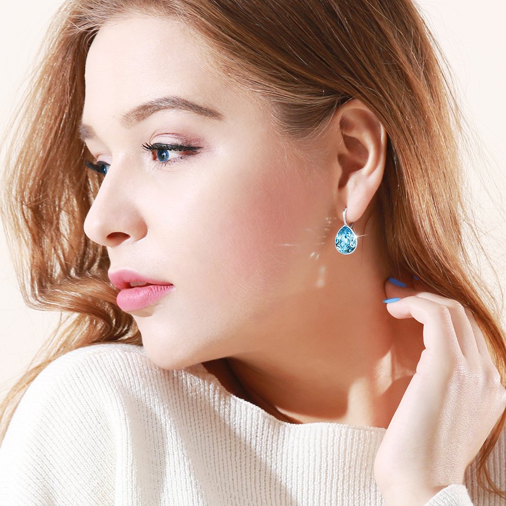 Xuping Jewelry Fashion Huggies Crystal Earring for Women (Sky Blue)