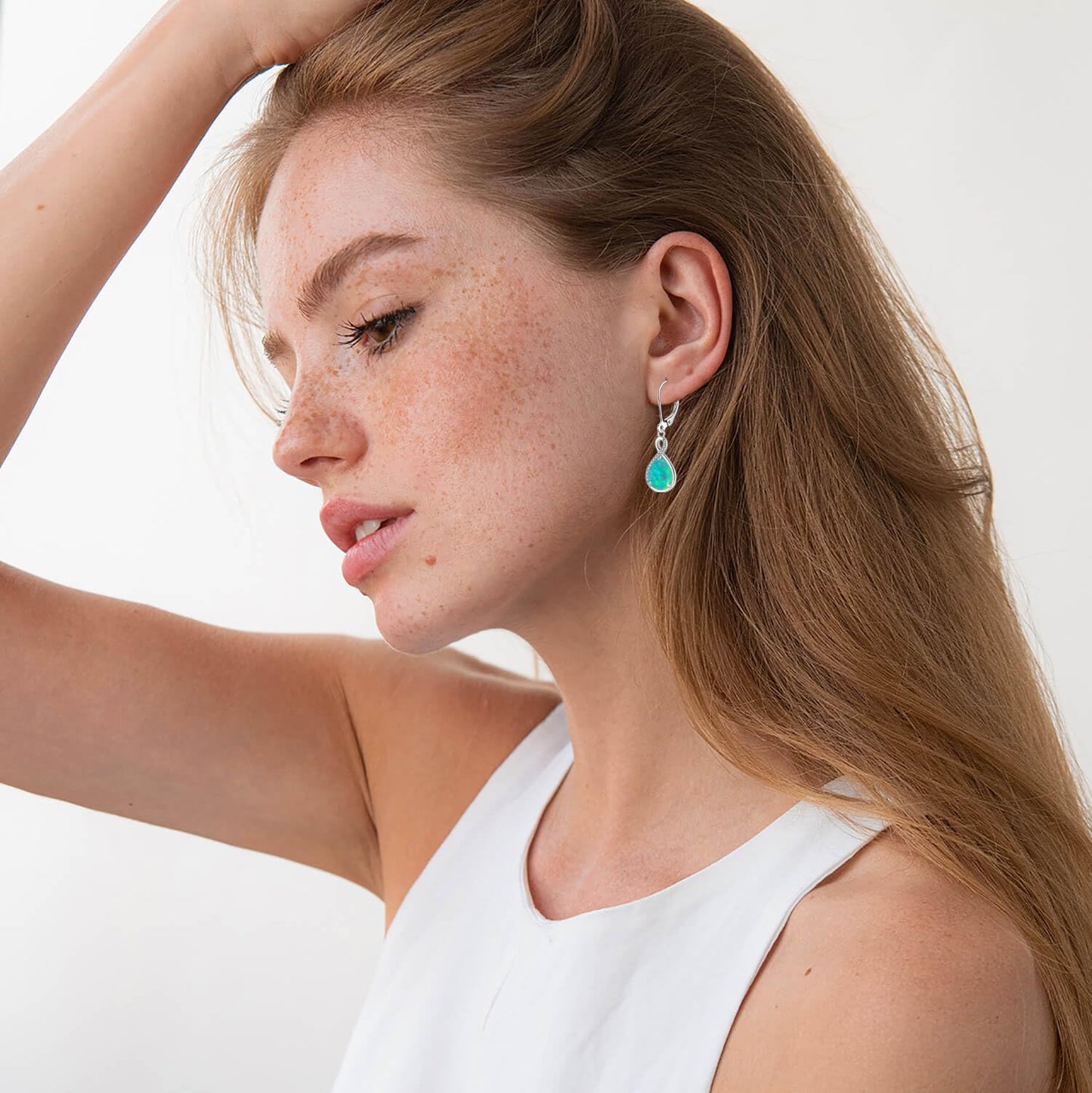 FYNSBLE Green Opal Earrings for Women Sterling Silver Infinity Opal Dangle Drop Leverback Earrings Hypoallergenic Jewelry for Women