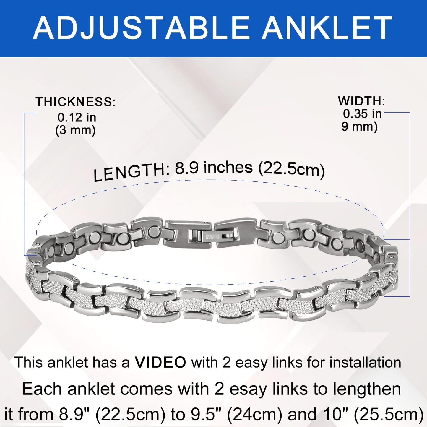 MagVIVACE Magnetic Anklet for Women, Stainless Steel Ankle Bracelet with 3500 Gauss Magnets, Jewelry Gifts (2)