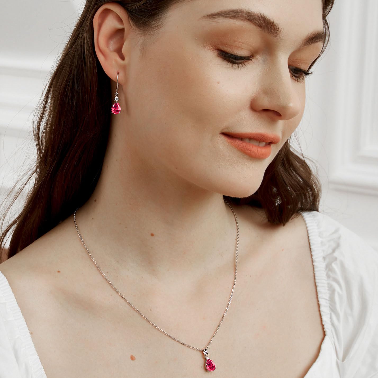 925 Sterling Silver Red CZ Teardrop Earrings Drop Dangly Earring Leverback Hypoallergenic Jewelry for Women wife