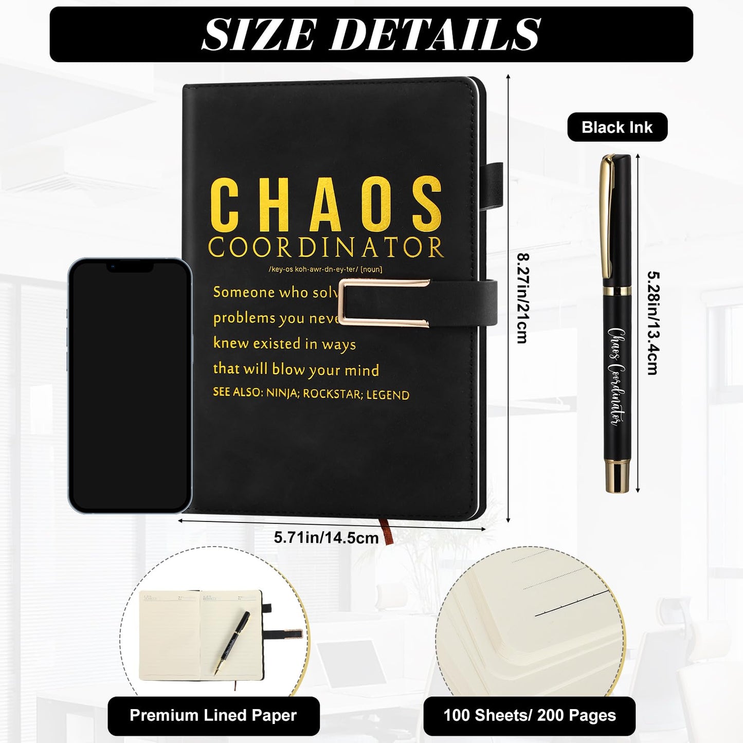 Jetec 2 Pcs Chaos Coordinator Gift Set A5 Leather Journal Notebook Ballpoint Pen Thank You Gift Male Teacher Gifts for Men Teacher Women Manager Employee Doctor(Black)