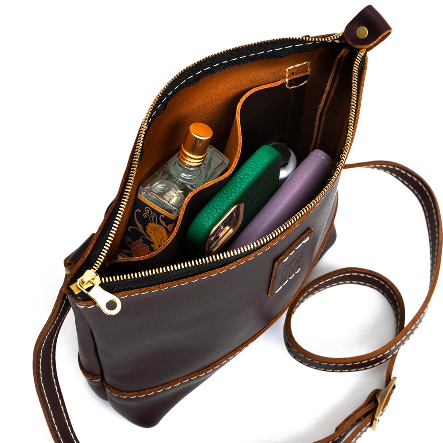 Portland Leather Goods Festival Bag – Lightweight Leather Crossbody Purse & Shoulder Bag with Zipper Closure & Double-Layer Adjustable Strap – Handmade from the Finest Full-Grain Hides – Grizzly