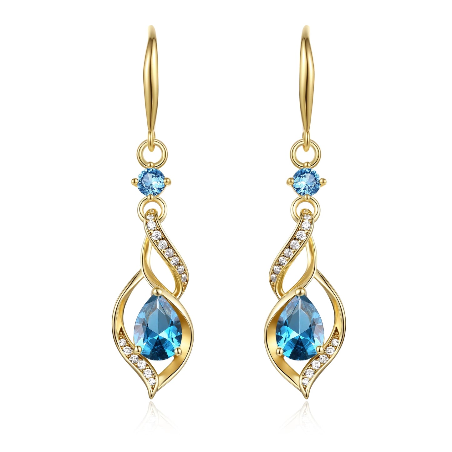 FANCIME 14K Gold Plated December Birthstone Dangle Earrings for Women Teardrop Blue Topaz Earrings S925 Sterling Silver infinity Love Birthday Gifts for Mom Women