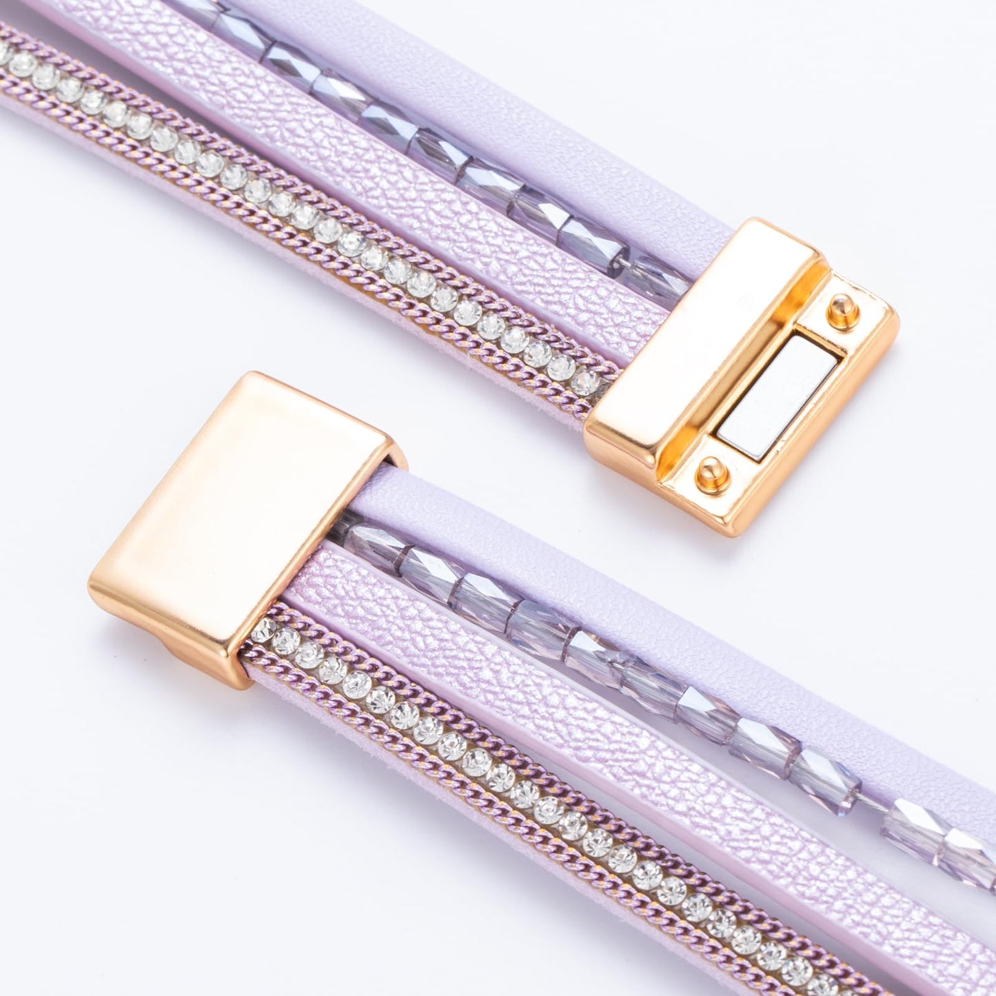 FANCY SHINY Boho Leather Wrap Bracelet Stackable Chunky Crystal Cuff Bracelets with Magnetic Clasp Cowboy Cowgirl Western Summer Beach Outfits Jewelry Gifts for Women (7.7", Purple)